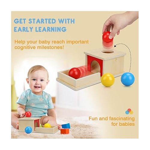  TOY Life Object Permanence Box with Tray and 3 Balls Montesorri Toys 6-12 Months Ball Drop Toy Box Wooden Baby Montessori Toys for Babies 6 to 12 Months Early Educational Montessori Toys