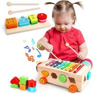 TOY Life 4 in 1 Baby Xylophone for Toddlers Wooden Hammering Pounding Toy Shape Sorter for Toddler Baby Toy 12-18 Month Sorting Toy Learning Block Sensory Wood Montessori Toys for 1 Year Old Gift