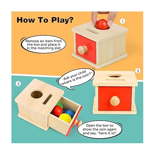  TOY Life Montessori Toys Object Permanence Box Toys 2-in-1 Wooden Ball Drop Toy & Coin Box Montessori Toys for Babies 6-12 Months Wooden Toys for 1 + Year Old Baby Development Toy Gifts for Toddler