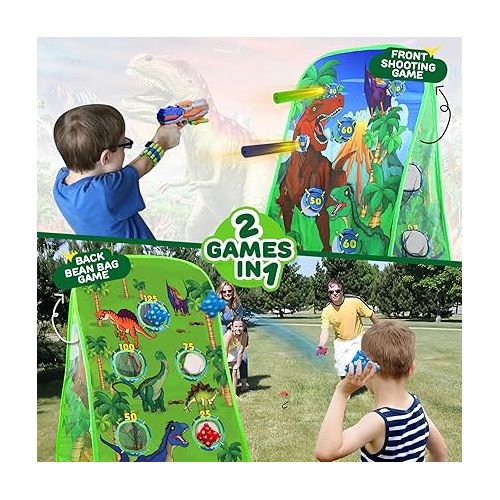  TOY Life Dinosaur Outdoor Toys for Kids 3 4 5 8 Toy Guns Toddler Outdoor Toy for Boys, Outdoor Dinosaur Shooting Games for Kids, Kids Cornhole Bean Bag Toss Game Set, Outside Toys for Kids Games