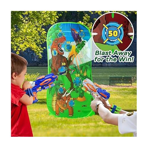  TOY Life Dinosaur Outdoor Toys for Kids 3 4 5 8 Toy Guns Toddler Outdoor Toy for Boys, Outdoor Dinosaur Shooting Games for Kids, Kids Cornhole Bean Bag Toss Game Set, Outside Toys for Kids Games