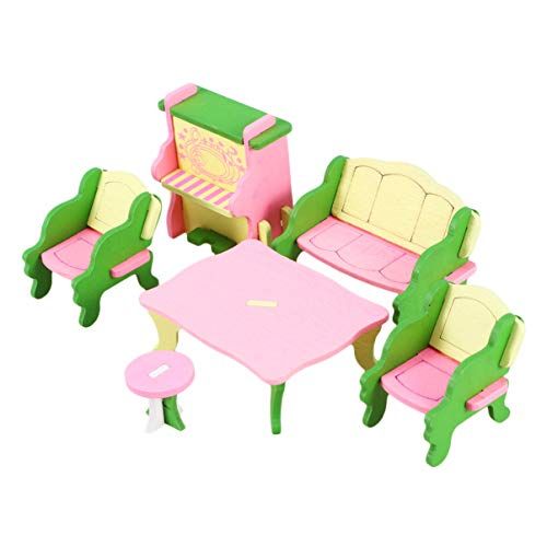  TOYANDONA 5pcs Miniature Dollhouse Furniture Toys Mini Small Chair Table Doll Furniture Wooden Toys Dollhouse Accessories for Kids Girls Boys Children