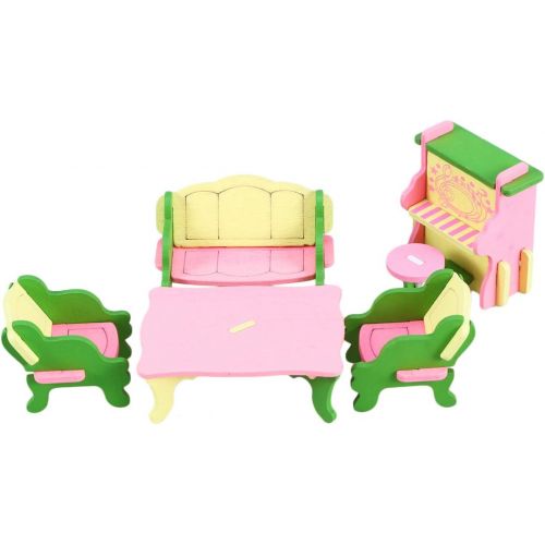  TOYANDONA 5pcs Miniature Dollhouse Furniture Toys Mini Small Chair Table Doll Furniture Wooden Toys Dollhouse Accessories for Kids Girls Boys Children