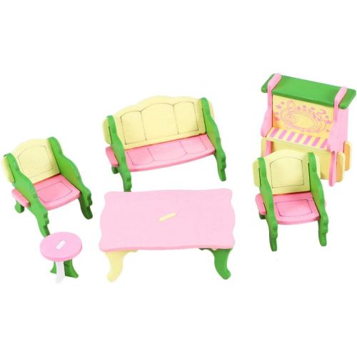  TOYANDONA 5pcs Miniature Dollhouse Furniture Toys Mini Small Chair Table Doll Furniture Wooden Toys Dollhouse Accessories for Kids Girls Boys Children