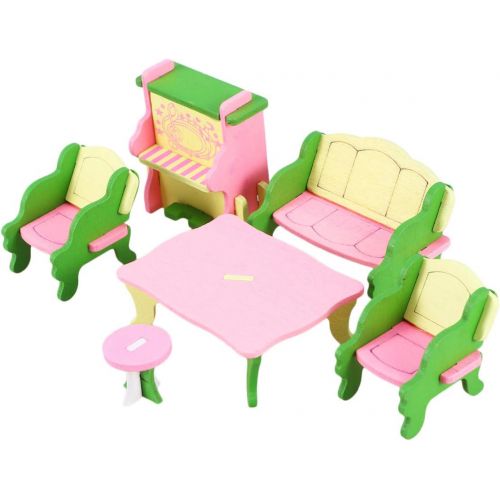  TOYANDONA 5pcs Miniature Dollhouse Furniture Toys Mini Small Chair Table Doll Furniture Wooden Toys Dollhouse Accessories for Kids Girls Boys Children