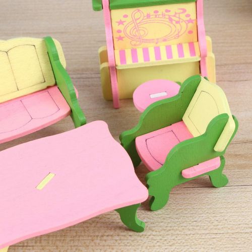  TOYANDONA 5pcs Miniature Dollhouse Furniture Toys Mini Small Chair Table Doll Furniture Wooden Toys Dollhouse Accessories for Kids Girls Boys Children