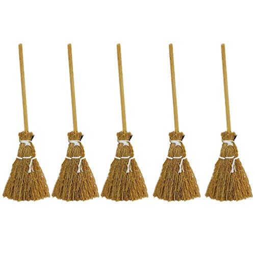  TOYANDONA 5pcs Dollhouse Miniature Broom Mini Broom Costume Hangings Decorations Toys Straw Broom Wizard Accessory Micro Landscape Decor