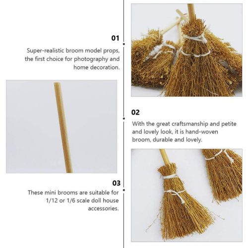  TOYANDONA 5pcs Dollhouse Miniature Broom Mini Broom Costume Hangings Decorations Toys Straw Broom Wizard Accessory Micro Landscape Decor