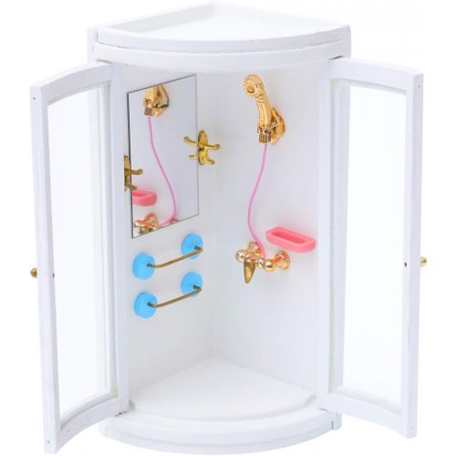  TOYANDONA 1/12 Doll House Bathroom Miniature Wooden Shower Room Miniature Furniture Accessories Family Bathroom Playset