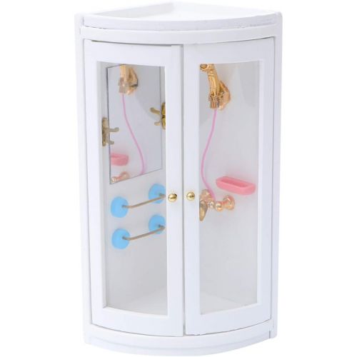  TOYANDONA 1/12 Doll House Bathroom Miniature Wooden Shower Room Miniature Furniture Accessories Family Bathroom Playset