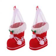 TOYANDONA 2PCS Christmas Candy Boots with Pom Pom Holiday Cnady Gift Bag Christmas Tree Ornament Christmas Stocking Mini Santa Boots for Fireplace