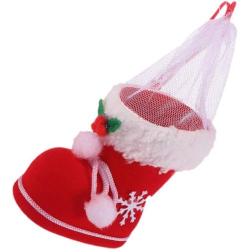  TOYANDONA 2PCS Christmas Candy Boots with Pom Pom Holiday Cnady Gift Bag Christmas Tree Ornament Christmas Stocking Mini Santa Boots for Fireplace