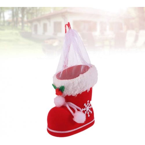  TOYANDONA 2PCS Christmas Candy Boots with Pom Pom Holiday Cnady Gift Bag Christmas Tree Ornament Christmas Stocking Mini Santa Boots for Fireplace