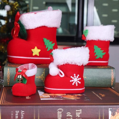  TOYANDONA 2PCS Christmas Candy Boots with Pom Pom Holiday Cnady Gift Bag Christmas Tree Ornament Christmas Stocking Mini Santa Boots for Fireplace