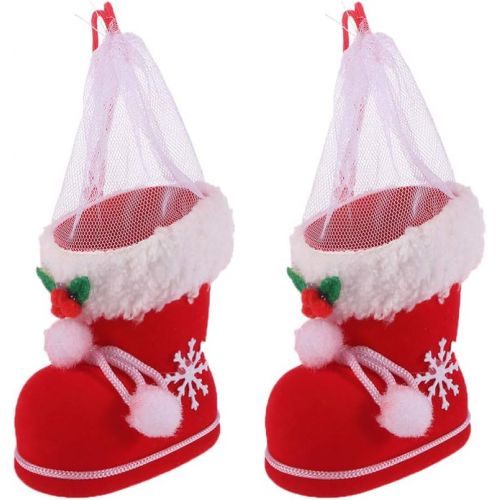  TOYANDONA 2PCS Christmas Candy Boots with Pom Pom Holiday Cnady Gift Bag Christmas Tree Ornament Christmas Stocking Mini Santa Boots for Fireplace