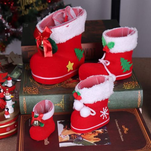  TOYANDONA 2PCS Christmas Candy Boots with Pom Pom Holiday Cnady Gift Bag Christmas Tree Ornament Christmas Stocking Mini Santa Boots for Fireplace