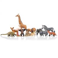 TOYMANY 12PCS Realistic Safari Animals & Zoo Animals Figurines, 2-6 Wild Life Animal Figures Set Includes Elephant,Lion,Giraffe,Chimpanzee, Cake Toppers Christmas Birthday Gift for