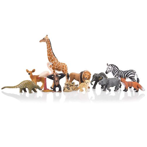  TOYMANY 12PCS Realistic Safari Animals & Zoo Animals Figurines, 2-6 Wild Life Animal Figures Set Includes Elephant,Lion,Giraffe,Chimpanzee, Cake Toppers Christmas Birthday Gift for