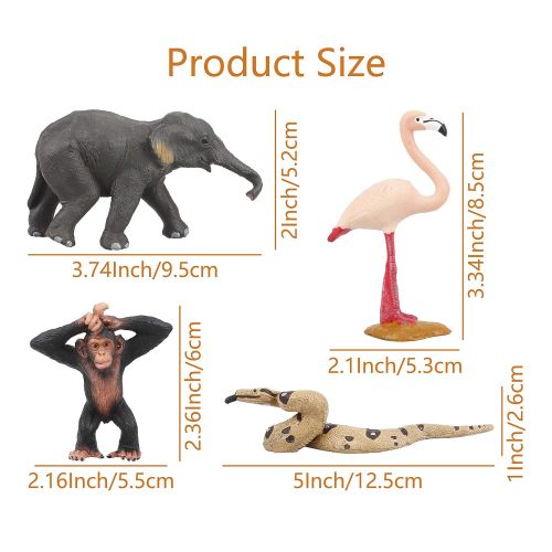  TOYMANY 12PCS Realistic Safari Animals & Zoo Animals Figurines, 2-6 Wild Life Animal Figures Set Includes Elephant,Lion,Giraffe,Chimpanzee, Cake Toppers Christmas Birthday Gift for