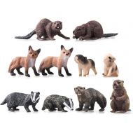TOYMANY 10PCS Mini Forest Animal Figures, Realistic Wildlife Animal Figurines Toy Set Includes Beavers Foxes Badgers, Easter Eggs Education Birthday Gift Christmas Toy for Kids Chi