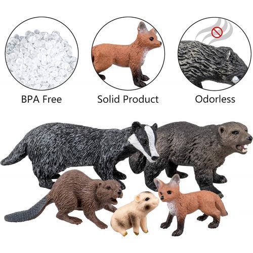  TOYMANY 10PCS Mini Forest Animal Figures, Realistic Wildlife Animal Figurines Toy Set Includes Beavers Foxes Badgers, Easter Eggs Education Birthday Gift Christmas Toy for Kids Chi