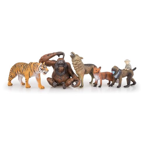  TOYMANY 12PCS Realistic Jungle Animal Figurines, 2-6 Safari Animal Figures Set Includes Elephant,Tiger,Giraffe,Deer,Monkey, Educational Toy Cake Toppers Christmas Birthday Toy Gift