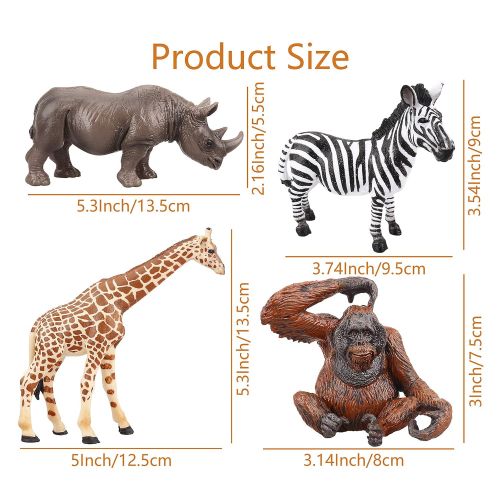  TOYMANY 12PCS Realistic Jungle Animal Figurines, 2-6 Safari Animal Figures Set Includes Elephant,Tiger,Giraffe,Deer,Monkey, Educational Toy Cake Toppers Christmas Birthday Toy Gift