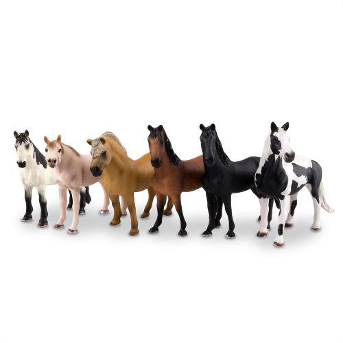  TOYMANY 6PCS 5 Realistic Plastic Large Horse Figurines Set, Detailed Textures Foal Pony Animal Toy Figures, Christmas Birthday Gift Decoration for Kids Toddlers Children