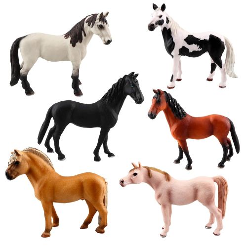  TOYMANY 6PCS 5 Realistic Plastic Large Horse Figurines Set, Detailed Textures Foal Pony Animal Toy Figures, Christmas Birthday Gift Decoration for Kids Toddlers Children