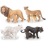 TOYMANY 8PCS 2-5 Plastic Safari Animals Figure Playset Includes Baby Animals, Realistic Lion,Tiger,Cheetah,Black Panther Figurines with Cub, Cake Toppers Christmas Birthday Toy Gif