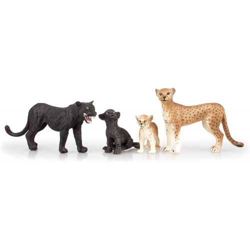  TOYMANY 8PCS 2-5 Plastic Safari Animals Figure Playset Includes Baby Animals, Realistic Lion,Tiger,Cheetah,Black Panther Figurines with Cub, Cake Toppers Christmas Birthday Toy Gif