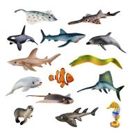 TOYMANY 14PCS Realistic Sea Animals Figurines, 2-6 Plastic Ocean Animals Figures Set Includes Orca/Beluga Whale,Sharks,Dolphin,Fish, Baby Shower Toy Cake Toppers Birthday Gift for