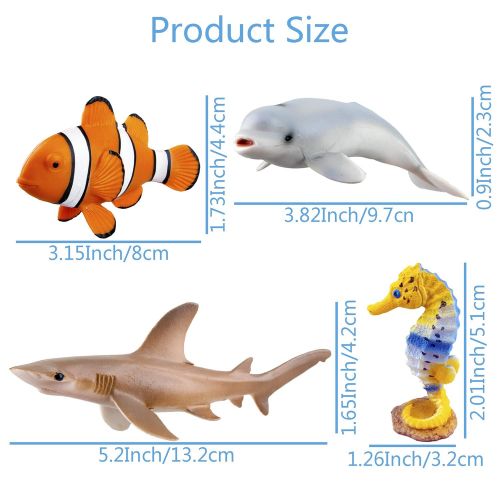  TOYMANY 14PCS Realistic Sea Animals Figurines, 2-6 Plastic Ocean Animals Figures Set Includes Orca/Beluga Whale,Sharks,Dolphin,Fish, Baby Shower Toy Cake Toppers Birthday Gift for