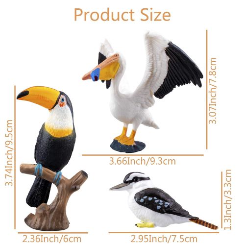  TOYMANY 8PCS Realistic Bird Animals Figurines, 2-4 Plastic Tropical Bird Figures Toy Set Includes Toucan,Ostrich,Owl,Flamingo, Educational Toy Cake Toppers Christmas Birthday Gift