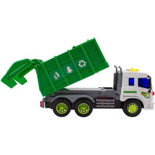  TOYMEMBER Toy Garbage Trucks for Toddlers and Boys - Durable?Toddler Recycling and Trash Toys - Green Trash Truck for Kids - Friction Powered Garbage Truck Toys with Lights and Sou