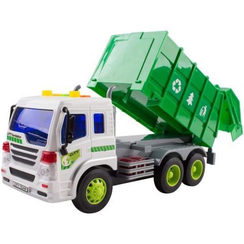  TOYMEMBER Toy Garbage Trucks for Toddlers and Boys - Durable?Toddler Recycling and Trash Toys - Green Trash Truck for Kids - Friction Powered Garbage Truck Toys with Lights and Sou