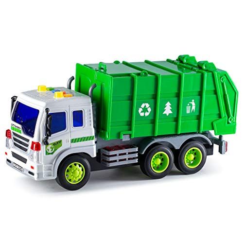  TOYMEMBER Toy Garbage Trucks for Toddlers and Boys - Durable?Toddler Recycling and Trash Toys - Green Trash Truck for Kids - Friction Powered Garbage Truck Toys with Lights and Sou