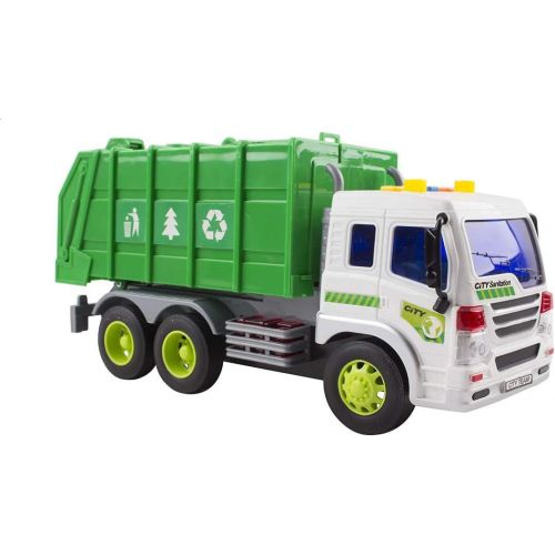  TOYMEMBER Toy Garbage Trucks for Toddlers and Boys - Durable?Toddler Recycling and Trash Toys - Green Trash Truck for Kids - Friction Powered Garbage Truck Toys with Lights and Sou