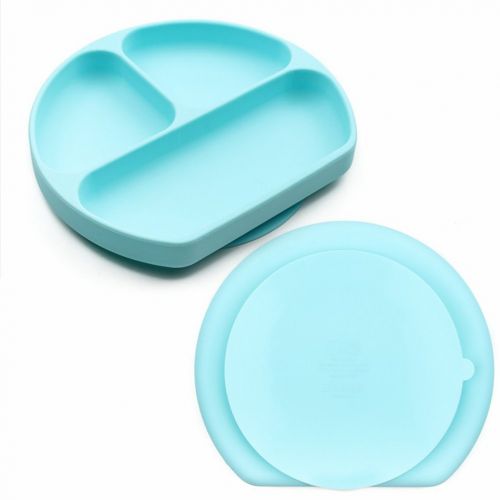  TOYMYTOY Silicone Baby Plates Divided Suction Feeding Placemats for Weaning Child (Blue)