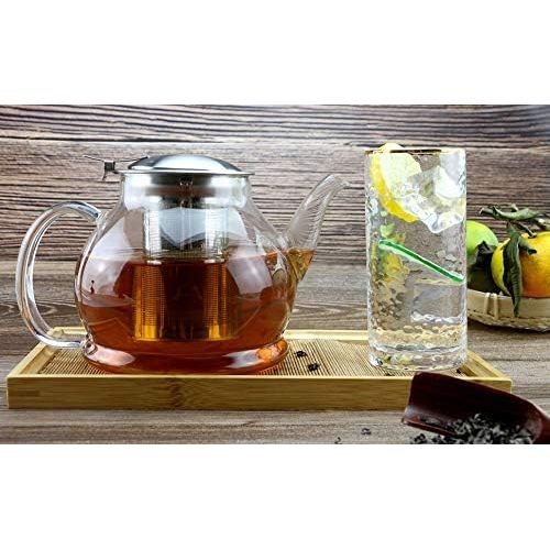  TOYO HOFU Klarglas Teekanne mit Infuser Hitzebestandig Gasherdplatte Sicherheit Entfernbar Edelstahlfilter 1100ml/39oz