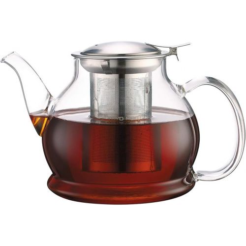  TOYO HOFU Klarglas Teekanne mit Infuser Hitzebestandig Gasherdplatte Sicherheit Entfernbar Edelstahlfilter 1100ml/39oz