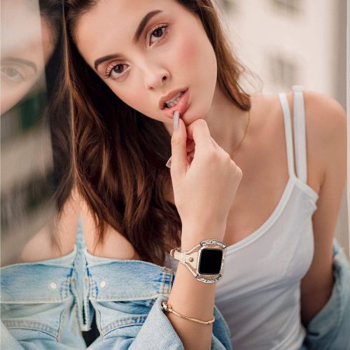  [아마존베스트]TOYOUTHS Leather Strap Compatible with Fitbit Versa Bands for Women Slim Genuine Leather Wristbands Replacement for Versa Lite Special Edition Dressy Watch Band Handmade Accessorie