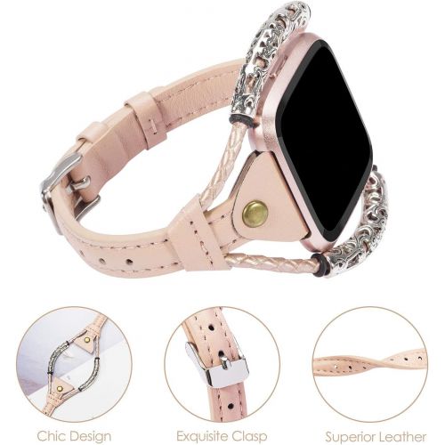  [아마존베스트]TOYOUTHS Leather Strap Compatible with Fitbit Versa Bands for Women Slim Genuine Leather Wristbands Replacement for Versa Lite Special Edition Dressy Watch Band Handmade Accessorie