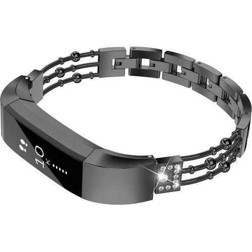  [아마존베스트]TOYOUTHS Compatible with Fitbit Alta Bands and Fitbit Alta hr Bands for Women, Bling Metal Adjustable Replacement Dressy Bracelet Wrist Bands Rose Gold Silver Black
