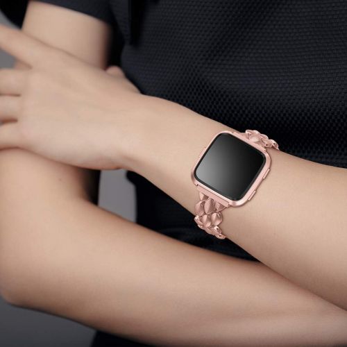  [아마존베스트]TOYOUTHS Metal Link Compatible with Fitbit Versa Bands for Women Men Stylish Strap Bracelet Wristbands Replacement for Versa Lite Special Edition Accessories 5.5-8in Rose Gold