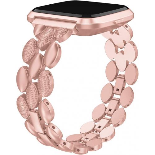  [아마존베스트]TOYOUTHS Metal Link Compatible with Fitbit Versa Bands for Women Men Stylish Strap Bracelet Wristbands Replacement for Versa Lite Special Edition Accessories 5.5-8in Rose Gold