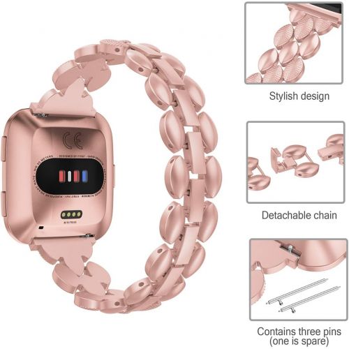  [아마존베스트]TOYOUTHS Metal Link Compatible with Fitbit Versa Bands for Women Men Stylish Strap Bracelet Wristbands Replacement for Versa Lite Special Edition Accessories 5.5-8in Rose Gold