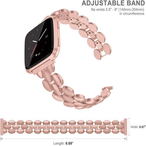  [아마존베스트]TOYOUTHS Metal Link Compatible with Fitbit Versa Bands for Women Men Stylish Strap Bracelet Wristbands Replacement for Versa Lite Special Edition Accessories 5.5-8in Rose Gold