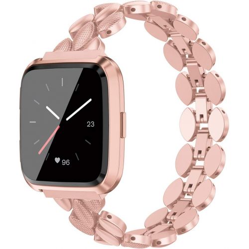  [아마존베스트]TOYOUTHS Metal Link Compatible with Fitbit Versa Bands for Women Men Stylish Strap Bracelet Wristbands Replacement for Versa Lite Special Edition Accessories 5.5-8in Rose Gold