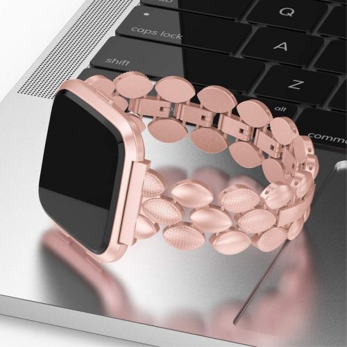  [아마존베스트]TOYOUTHS Metal Link Compatible with Fitbit Versa Bands for Women Men Stylish Strap Bracelet Wristbands Replacement for Versa Lite Special Edition Accessories 5.5-8in Rose Gold